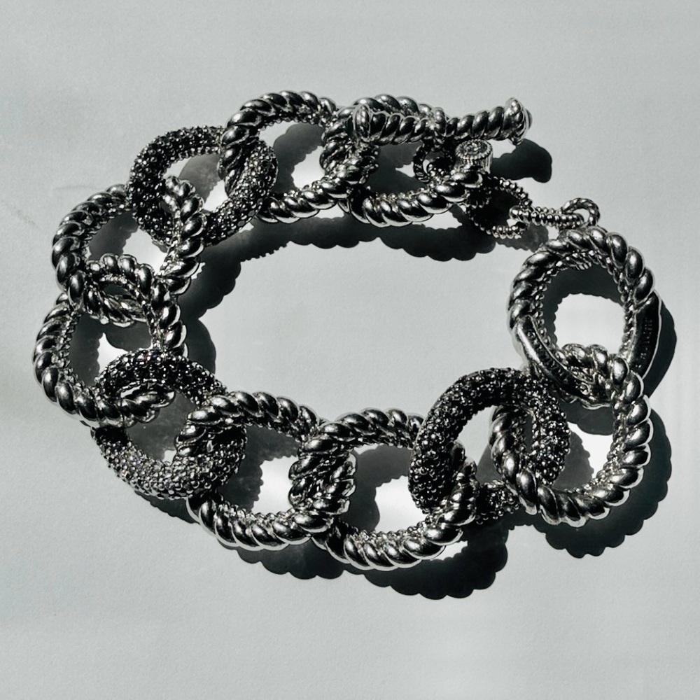 Judith Ripka Silver-Tone Twisted Link Bracelet with Pavé Accents